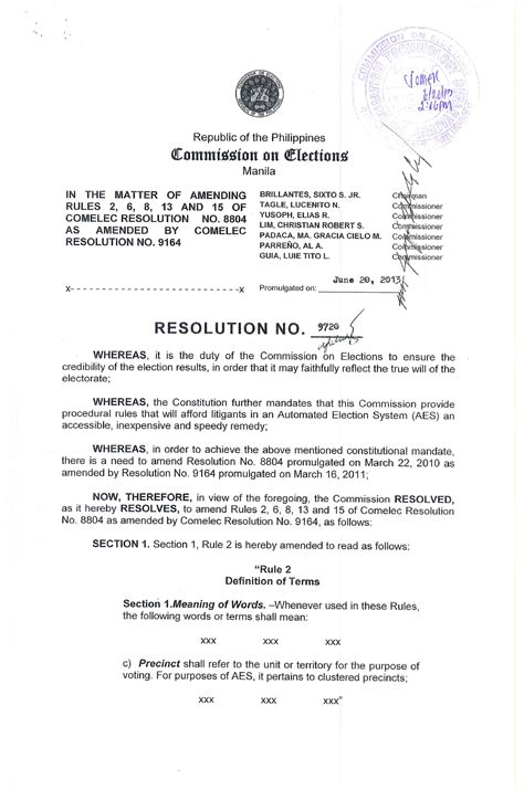COMELEC Resolution No. 8804 .